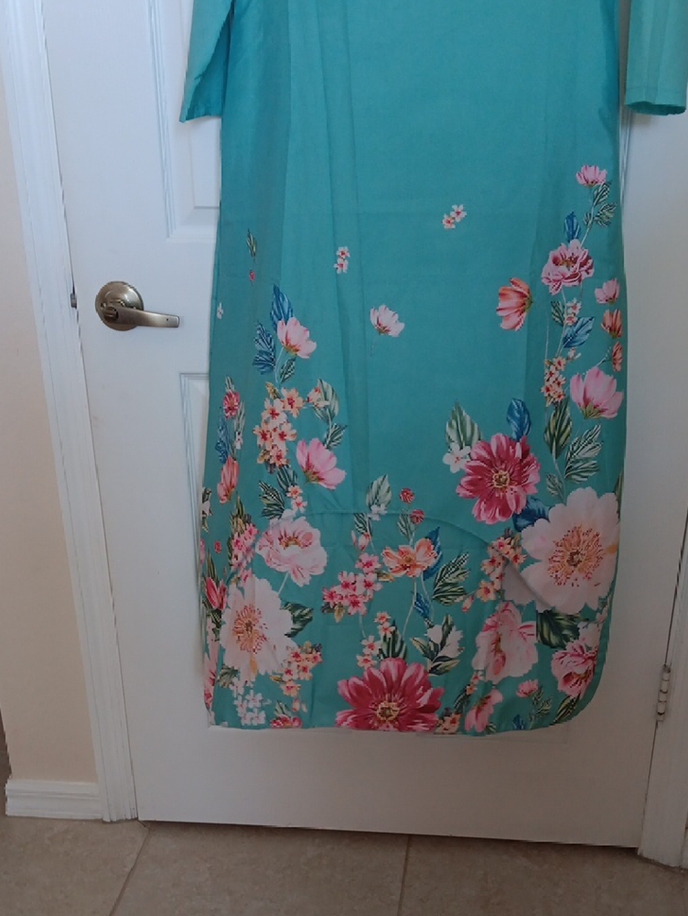 Source Unknown Turquoise Floral Long Sleeve Maxi Dress/Lounging or A Night Out!